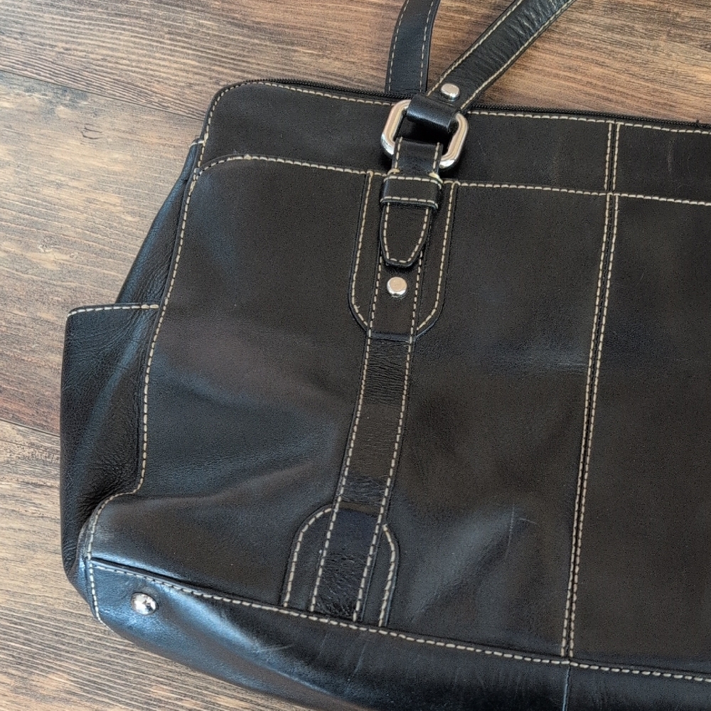 Fossil Large Heavy Black Leather Laptop Tote Office Travel Bag          C279 - Picture 15 of 16